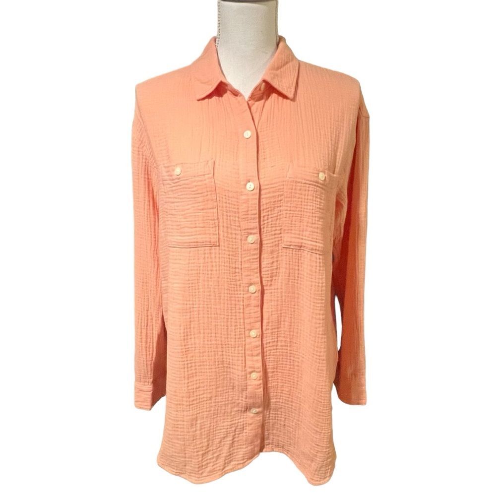Caslon Womens Cotton Gauze Button Down Top Size XS Beach Coastal Grandma Lagen